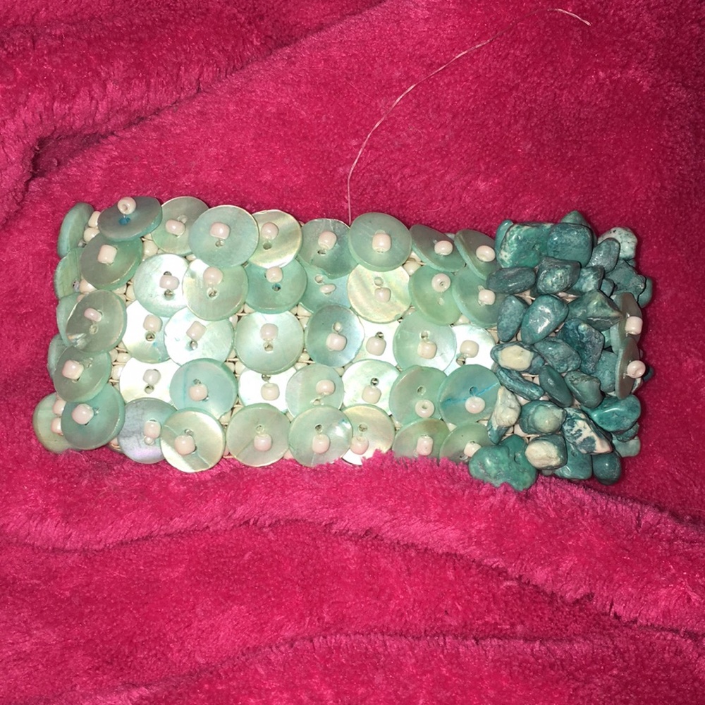 Wide blue beaded bracelet